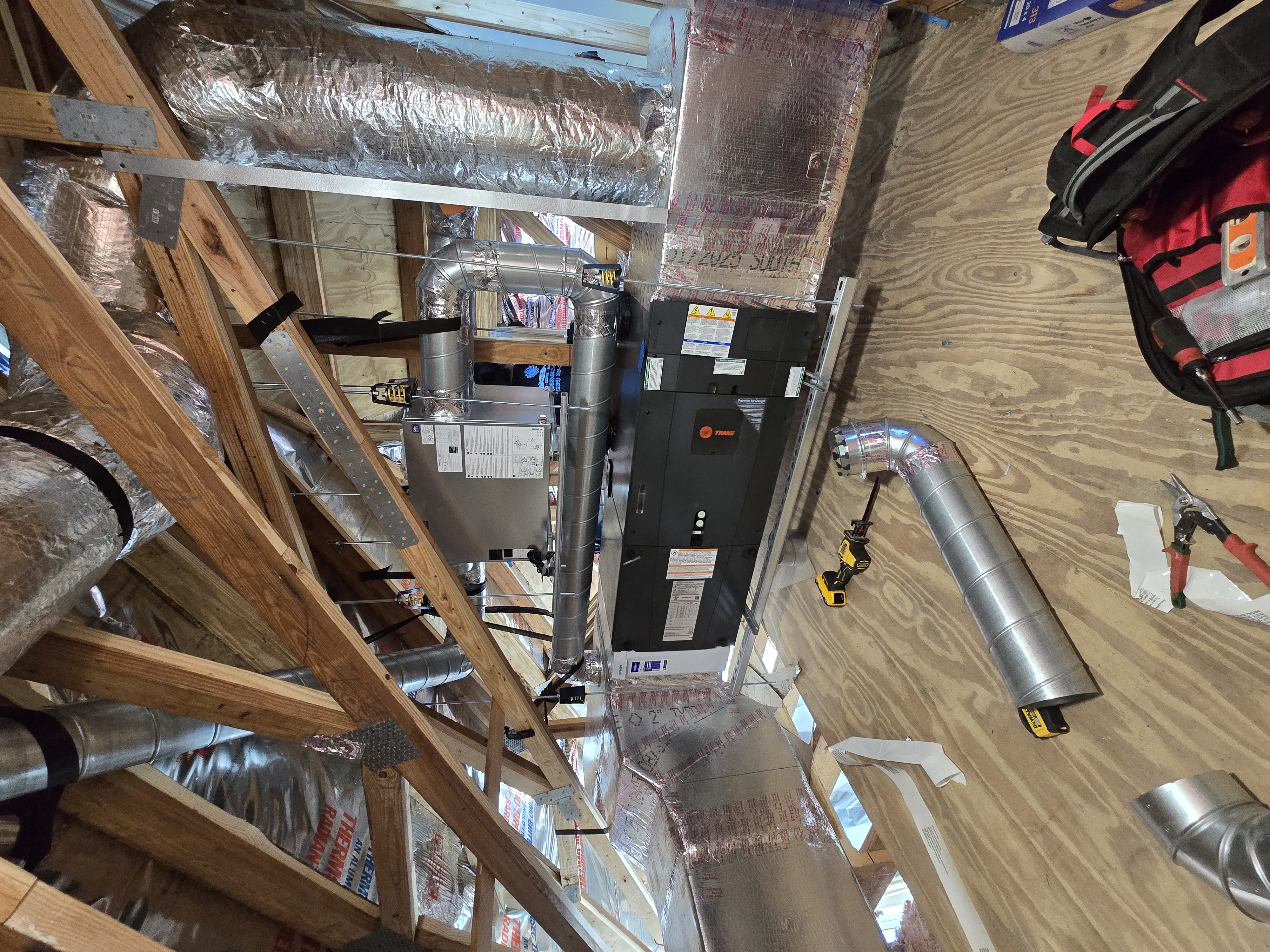 HVAC equipment installation with ductwork